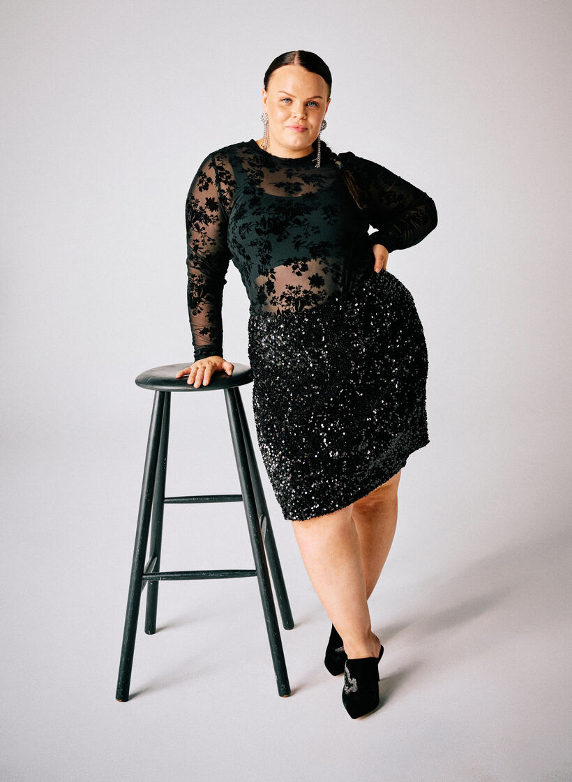 Meshbluse mit Blumenmuster, Schwarz, Image image number 0