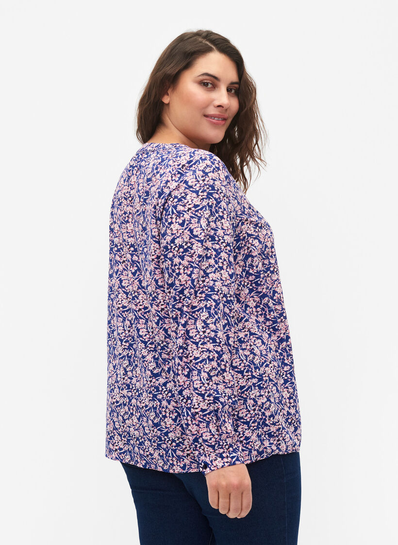 FLASH - Lang&auml;rmelige Bluse mit Print, Strong Blue Flower, Model image number 1