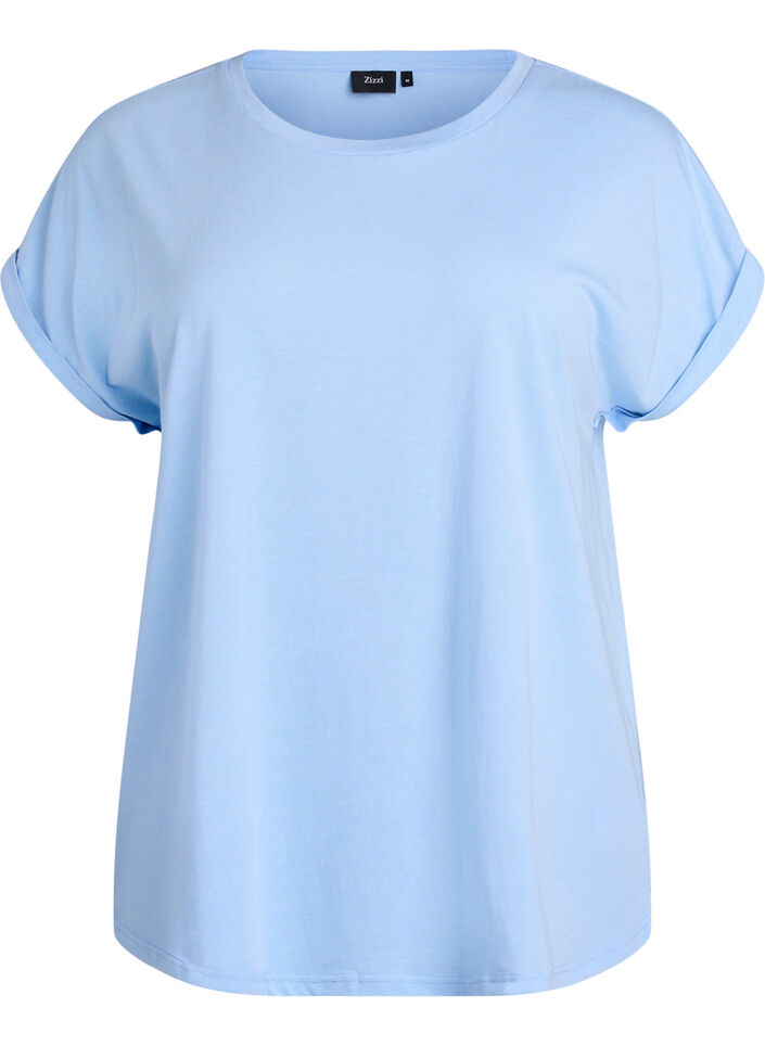 Kurz&auml;rmeliges T-Shirt aus einer Baumwollmischung, Blau, Packshot image number 0