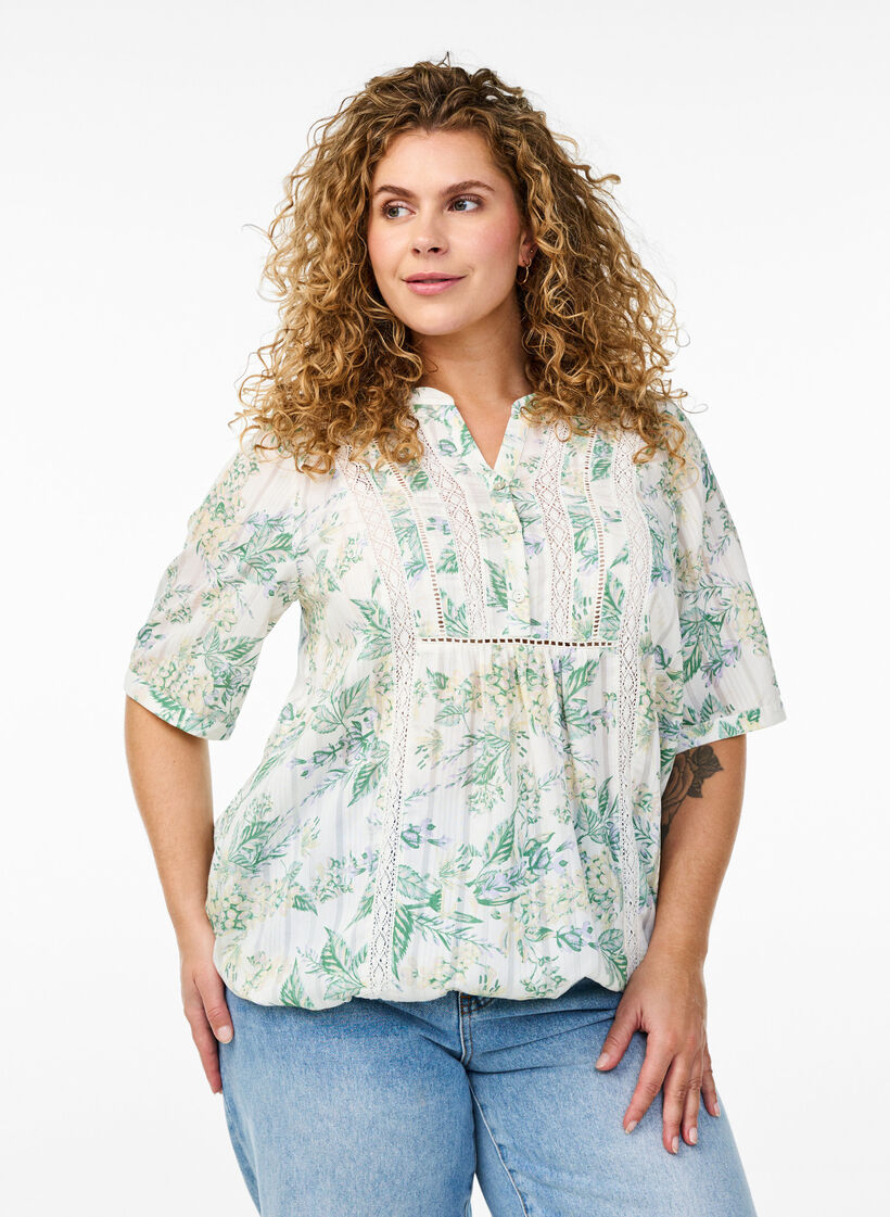 Bluse mit Print und 1/2-&Auml;rmeln, Wei&szlig;, Model image number 0