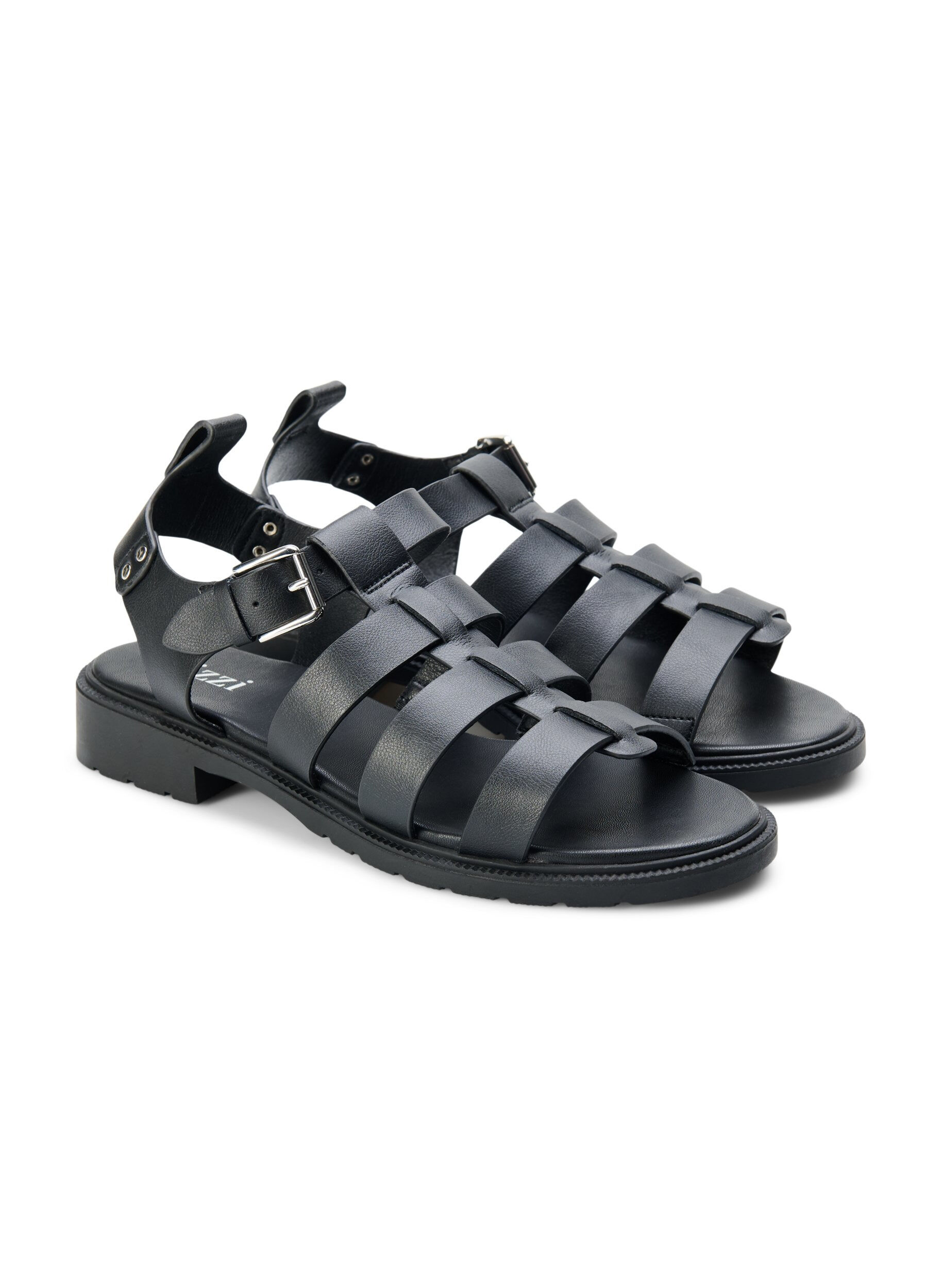 Zizzi Wide Fit Sandalen aus Leder, Schwarz, Packshot image number 1