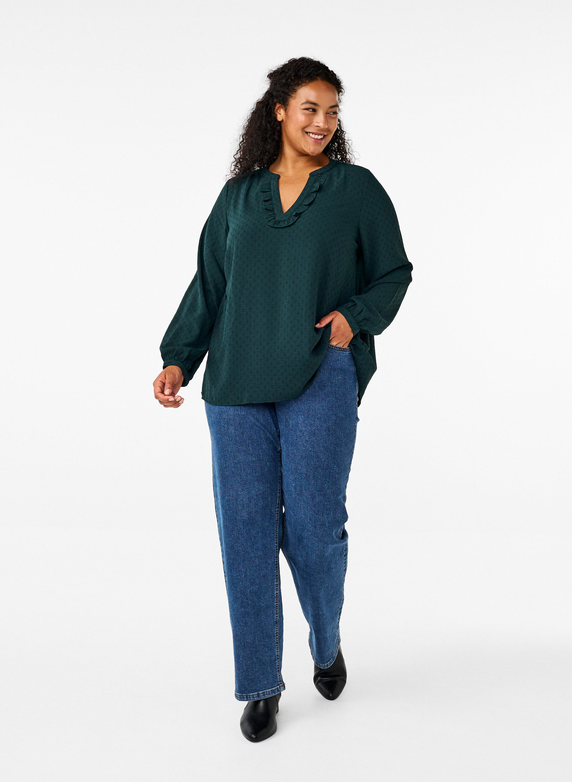 Zizzi Langarmbluse mit Struktur, Scarab, Model image number 2