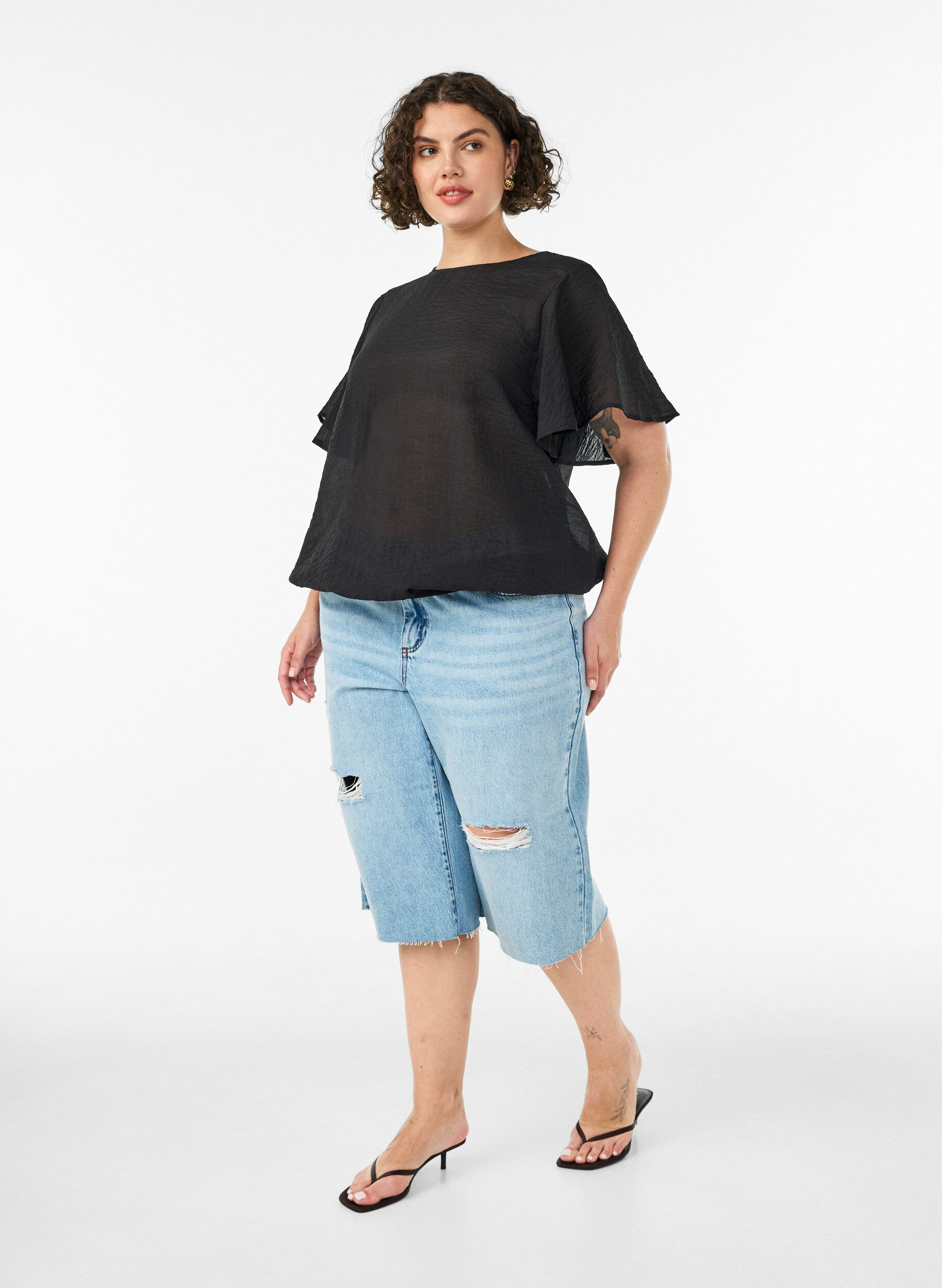 ZizziBluse mit Ballonform und Fl&uuml;gel&auml;rmeln, Schwarz, Model image number 1