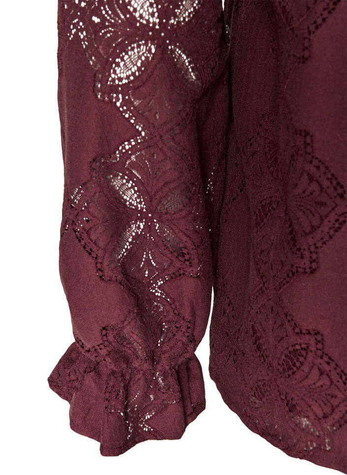 Langarmbluse mit Spitzenmuster, Dunkles Bordeaux, Packshot image number 3