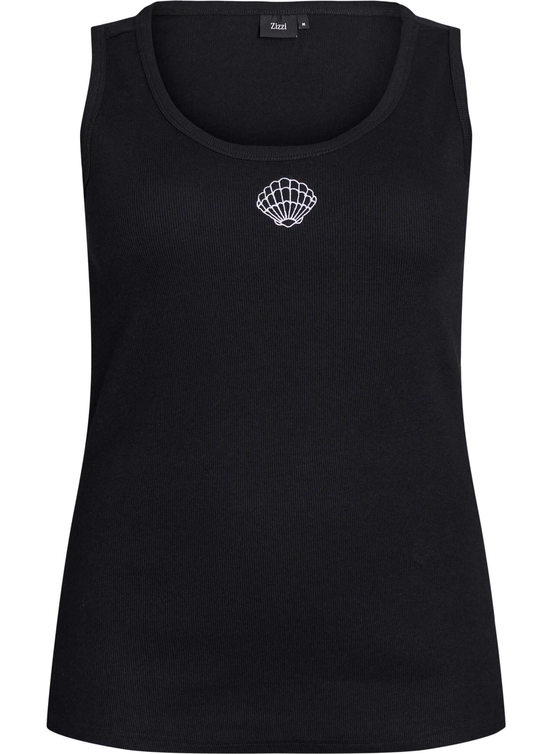 ZizziTailleiertes Top mit Motiv, Schwarz, Packshot image number 0