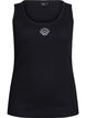 Tailleiertes Top mit Motiv, Schwarz, Packshot image number 0