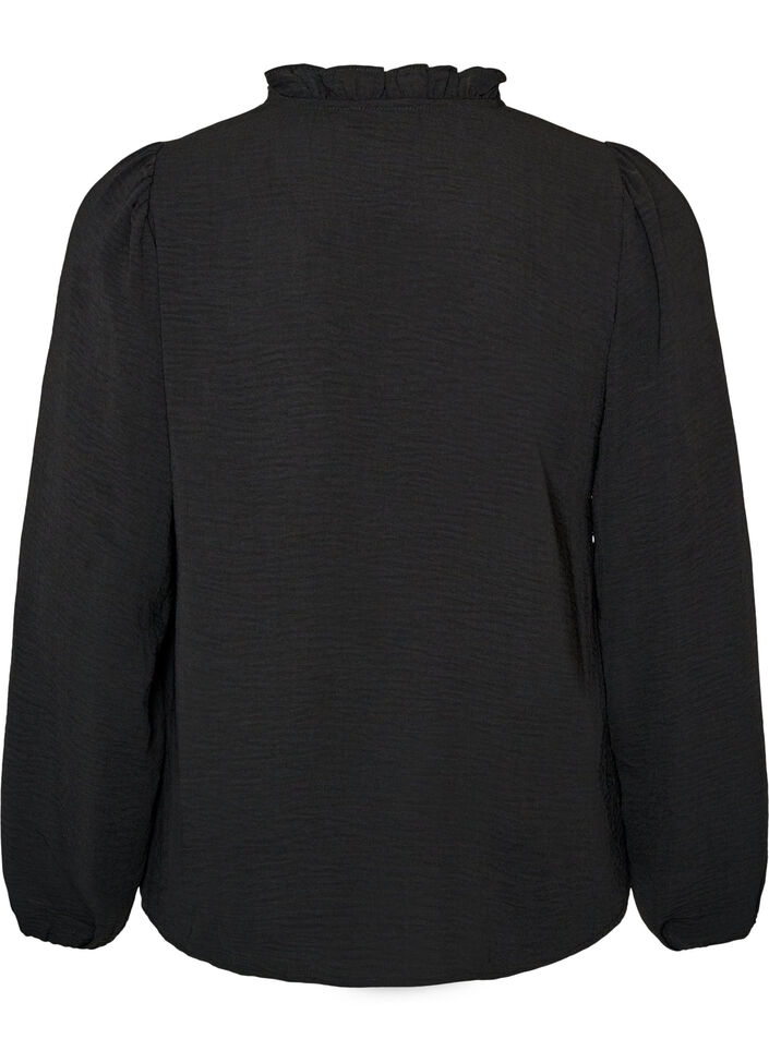 Bluse mit V-Ausschnitt und H&auml;kelband, Schwarz, Packshot image number 1