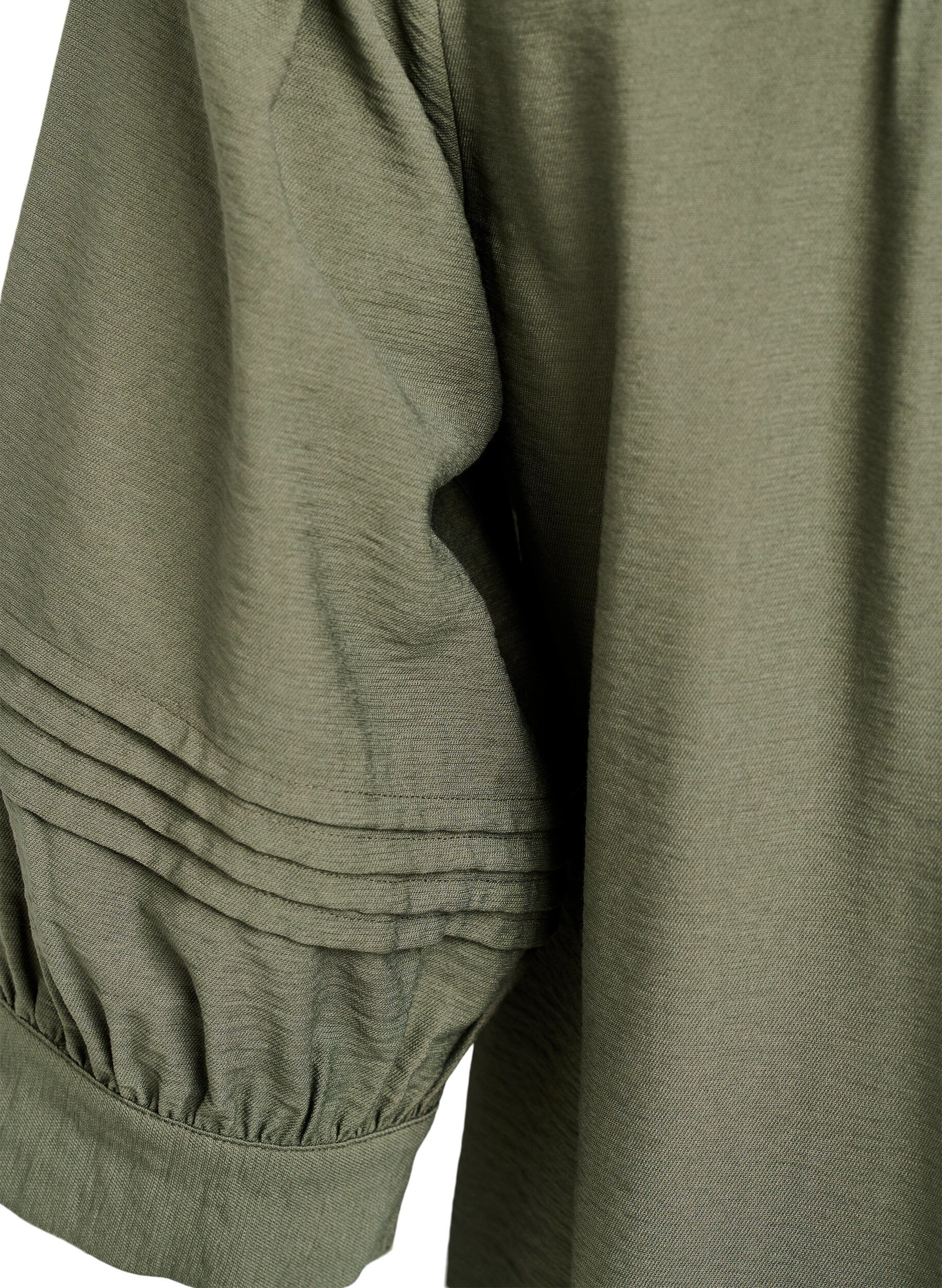 Zizzi Bluse mit 3/4-&Auml;rmeln und dekorativen Falten, Gr&uuml;n, Packshot image number 3