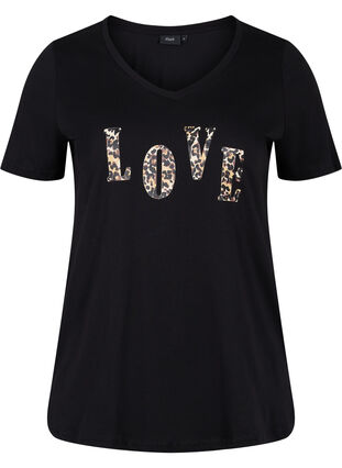 T-Shirt aus Baumwolle mit V-Ausschnitt, Black Love Leo, Packshot image number 0