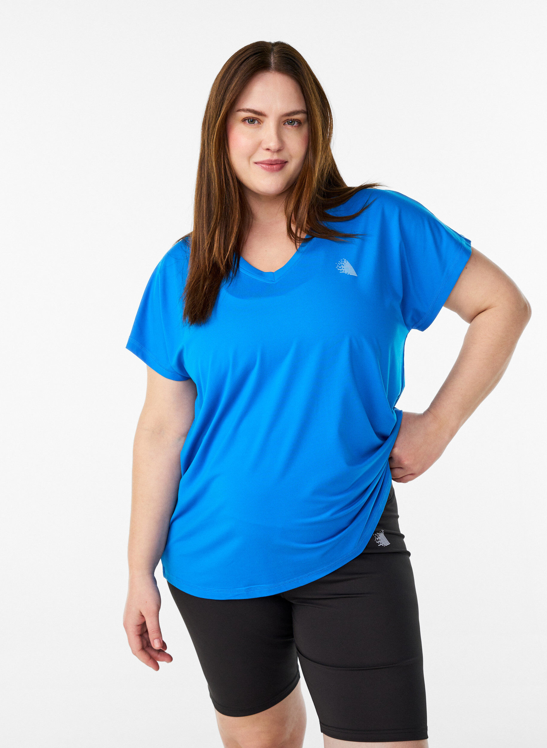 Zizzi Lockeres Trainings-T-Shirt mit V-Ausschnitt, Blau, Model image number 0