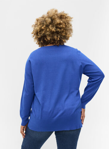 Langarm Bluse mit Ripp und Schlitz, Dazzling Blue Mel., Model image number 1