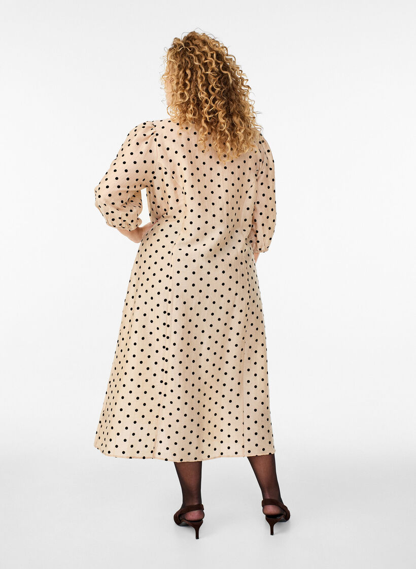 Midi-Hemdkleid mit Punkten und 3/4-Ärmeln, Beige, Model image number 1