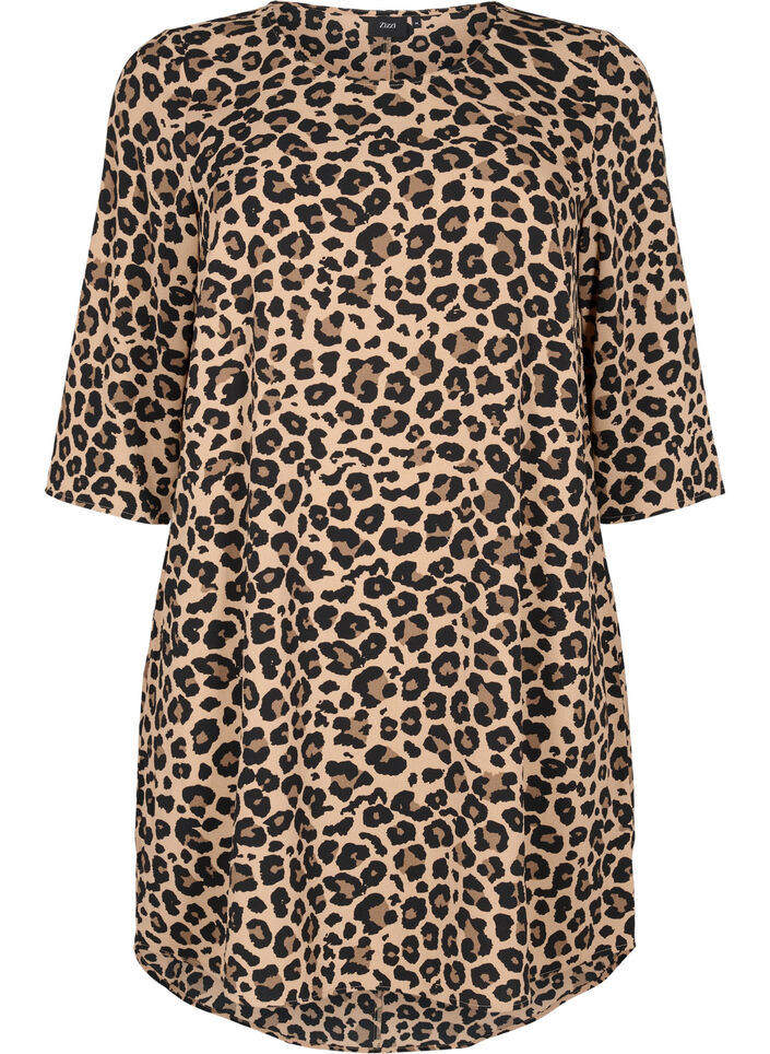 Kleid mit Print und 3/4 Armen, Leopard, Packshot image number 0