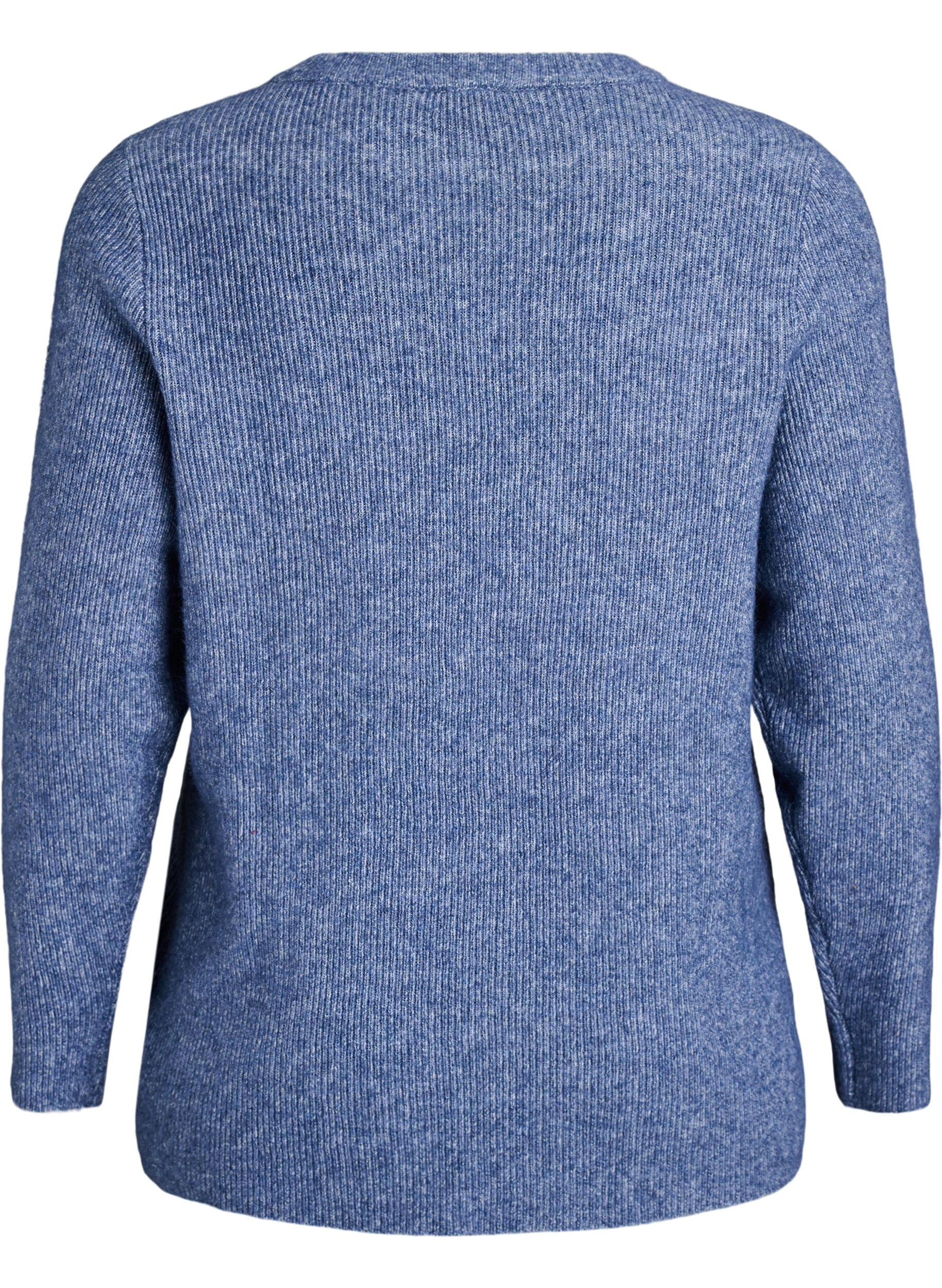 ZizziMelierte Strickbluse mit Rundhalsausschnitt, Blau, Packshot image number 1