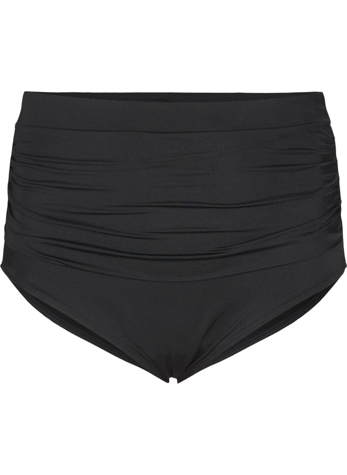 Hoch taillierte Bikinihose mit Raffung, Schwarz, Packshot image number 0