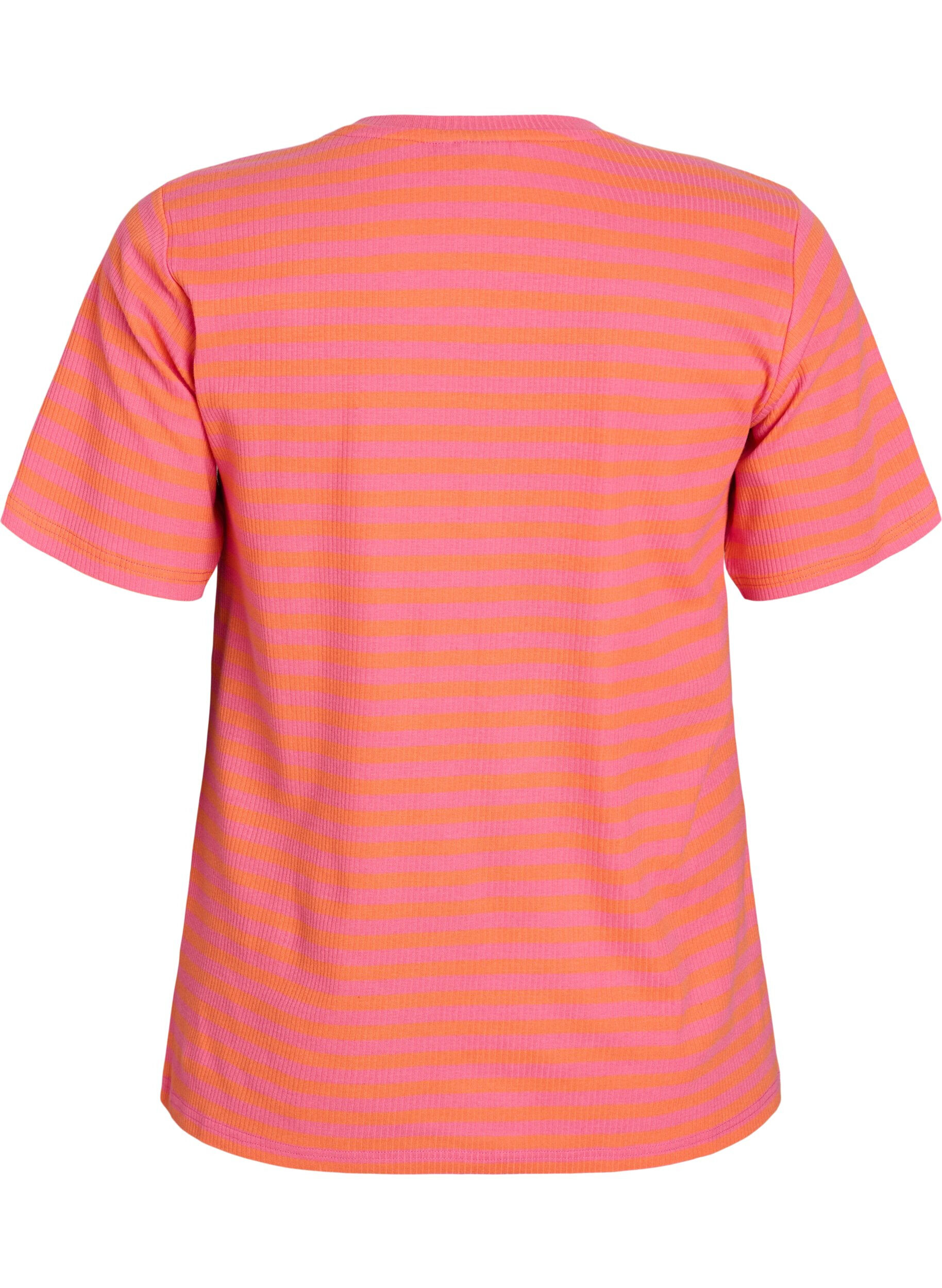 Zizzi Gestreiftes T-Shirt mit gerippter Struktur, Orange, Packshot image number 1