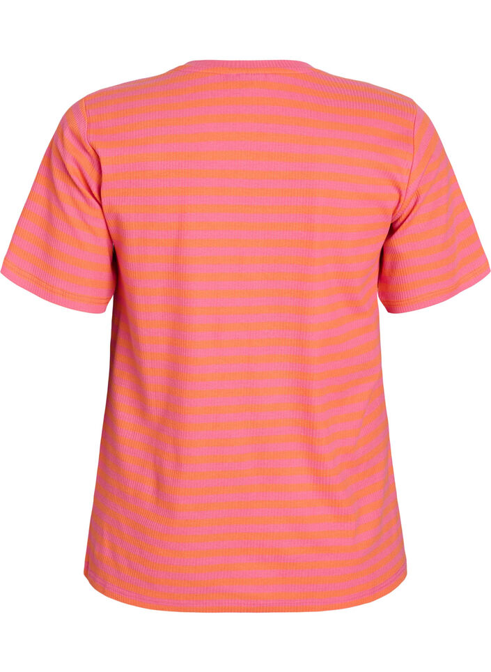 Gestreiftes T-Shirt mit gerippter Struktur, Orange, Packshot image number 1