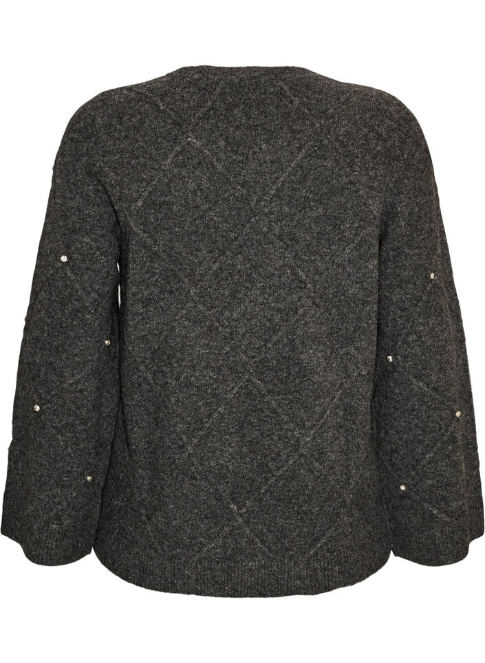 Bluse aus Strick mit Strasssteinen und Rautenmuster, Grau, Packshot image number 1