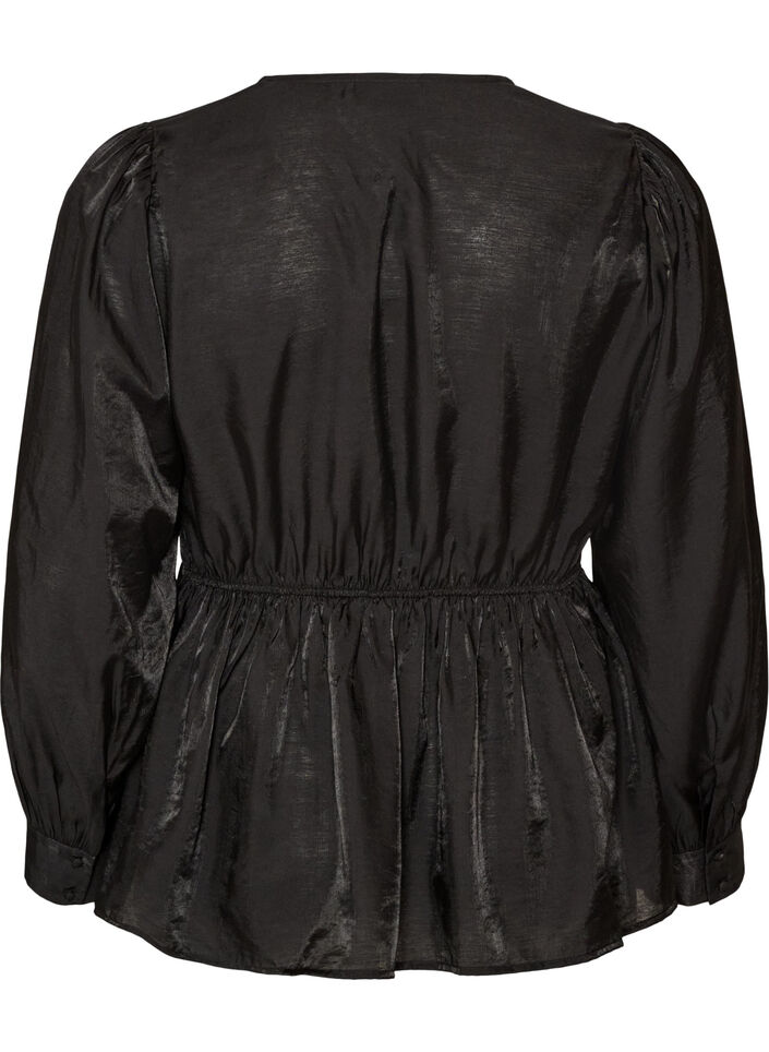 Gl&auml;nzende Bluse aus Viskose mit Peplum-Effekt, Schwarz, Packshot image number 1