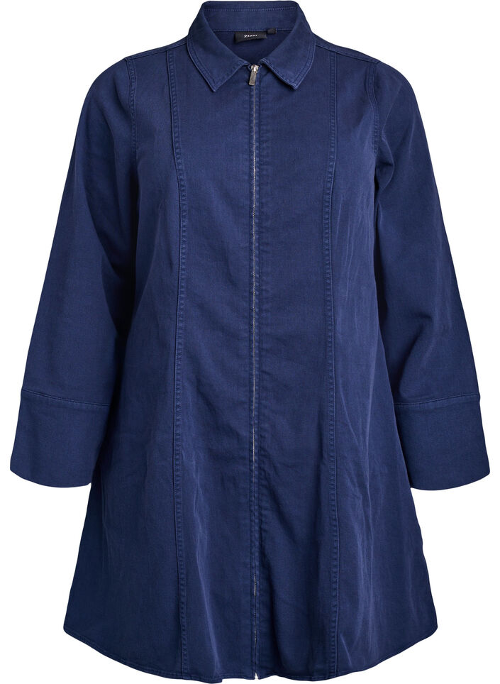 Kurzes Kleid aus Twill mit Reißverschluss, Blau, Packshot image number 0