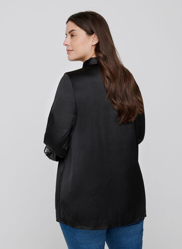 Bluse mit Mesh und Spitzendetails, Black, Model image number 1