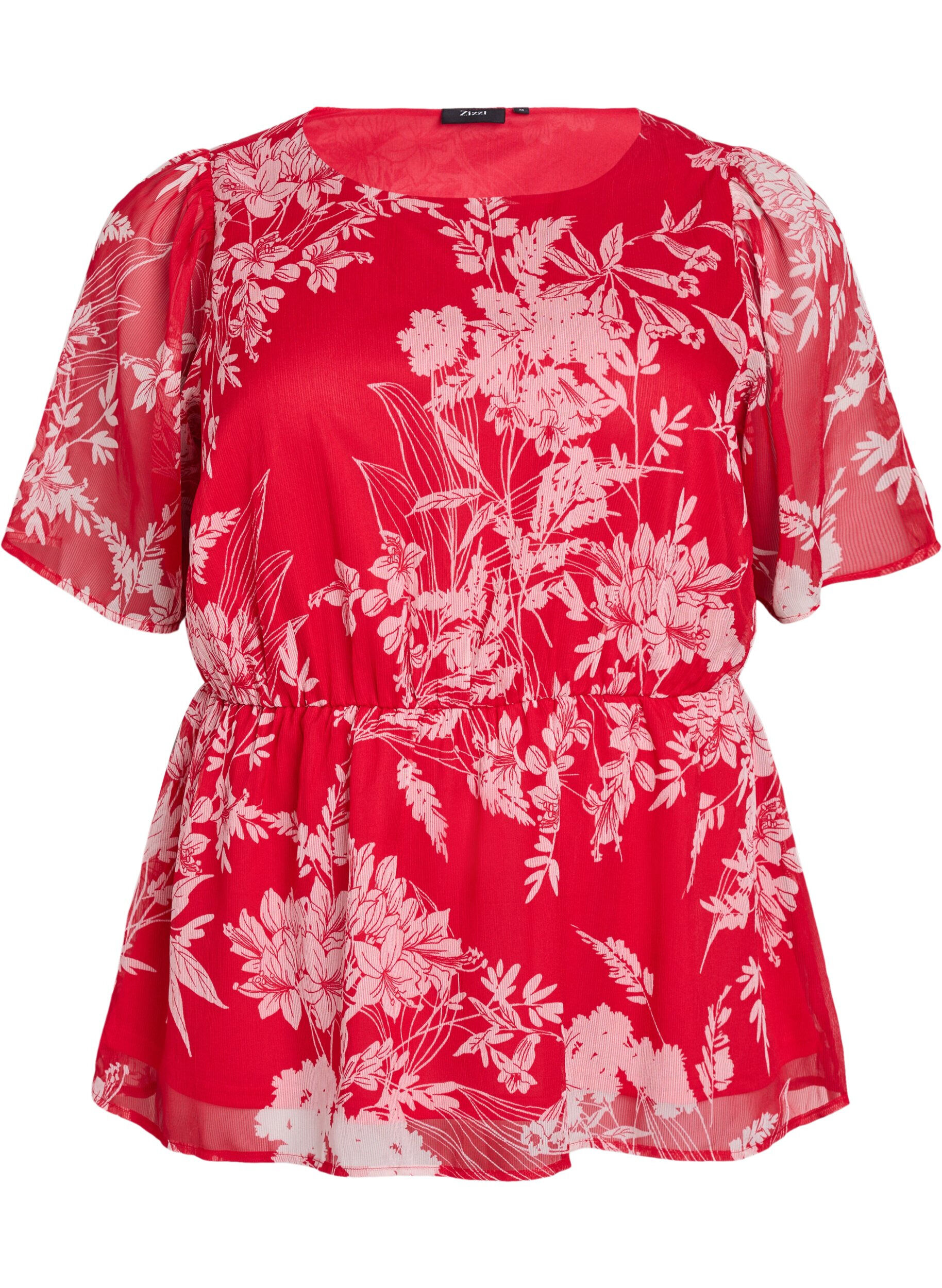 Chiffonbluse mit Blumenmuster und elastischer Taille