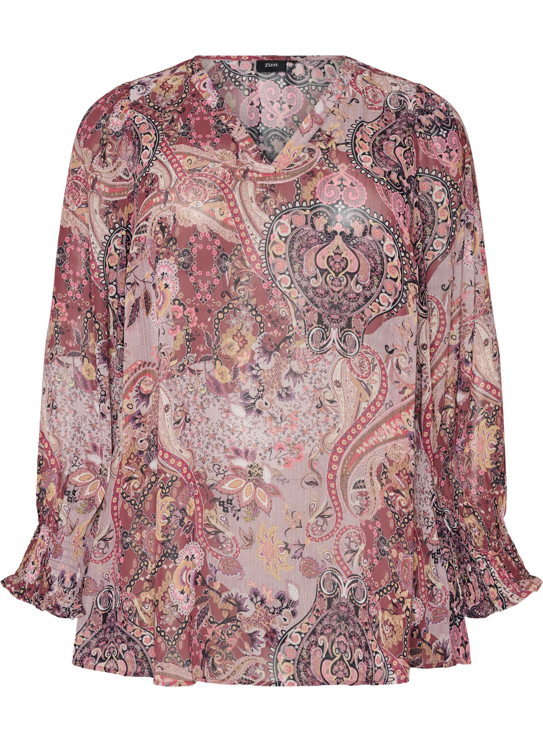 ZizziTunika mit Paisleymuster und gesmokten &Auml;rmelb&uuml;ndchen, Rot, Packshot image number 0