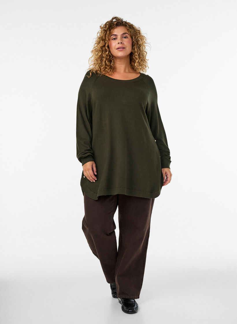 Strickbluse mit seitlichen Kn&ouml;pfen, Gr&uuml;n, Model image number 1