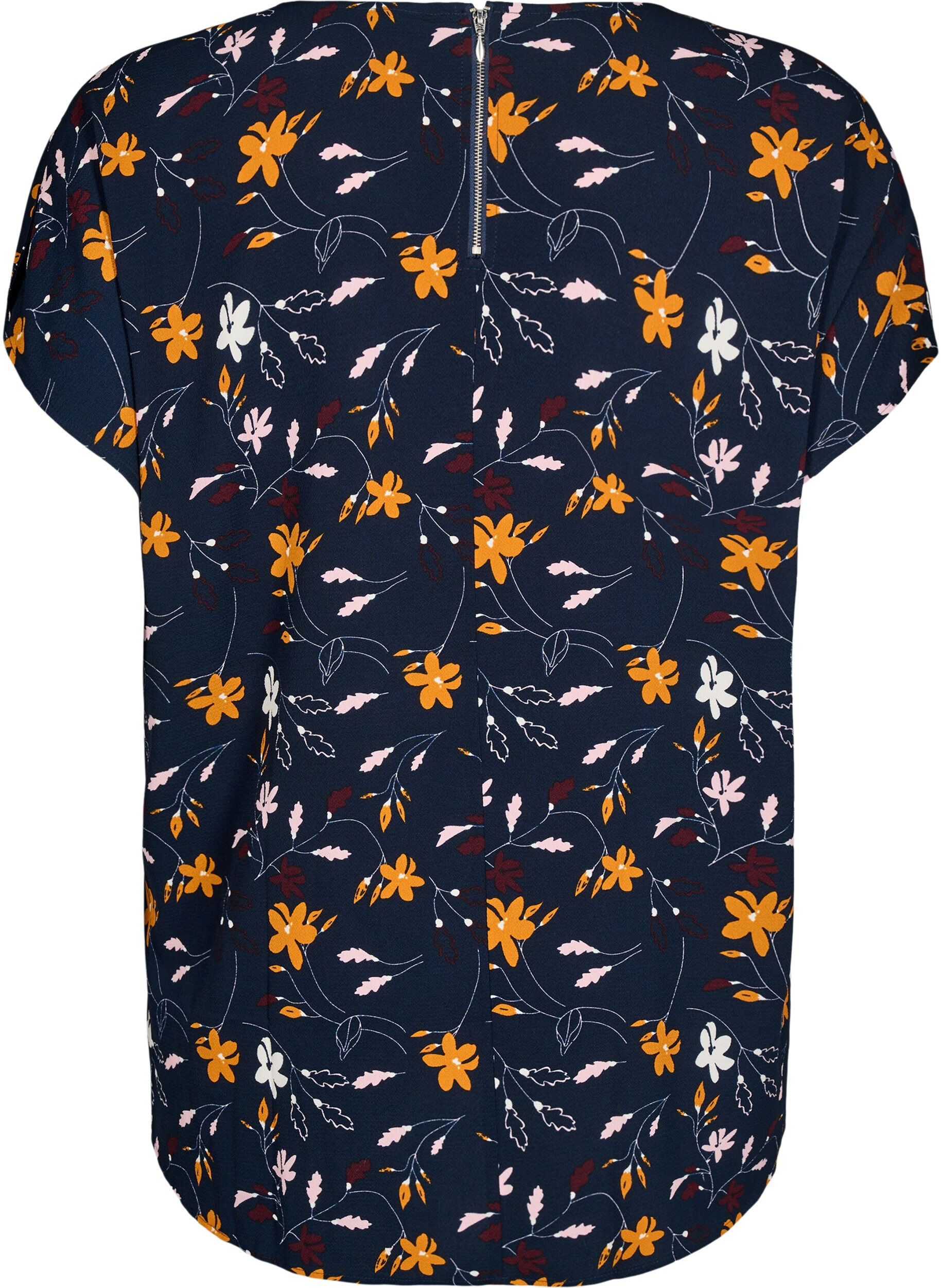 Zizzi Bluse mit kurzen &Auml;rmeln und gebl&uuml;mtem Print, Sky Captain Flower, Packshot image number 1