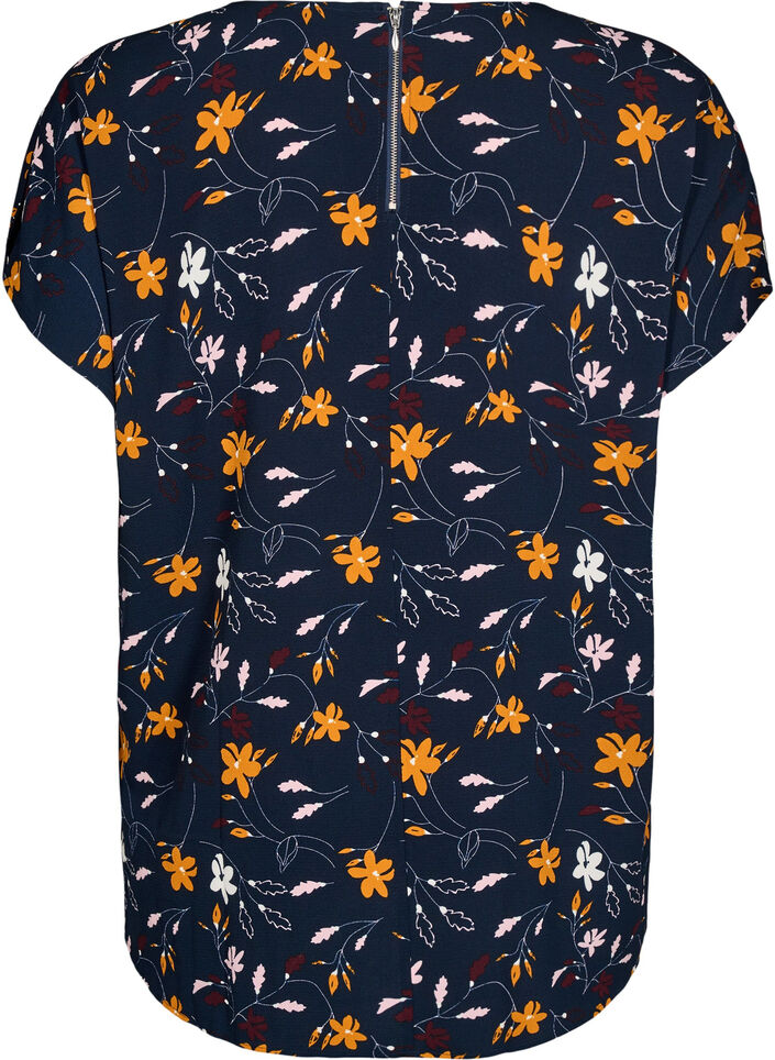 Bluse mit kurzen Ärmeln und geblümtem Print, Sky Captain Flower, Packshot image number 1