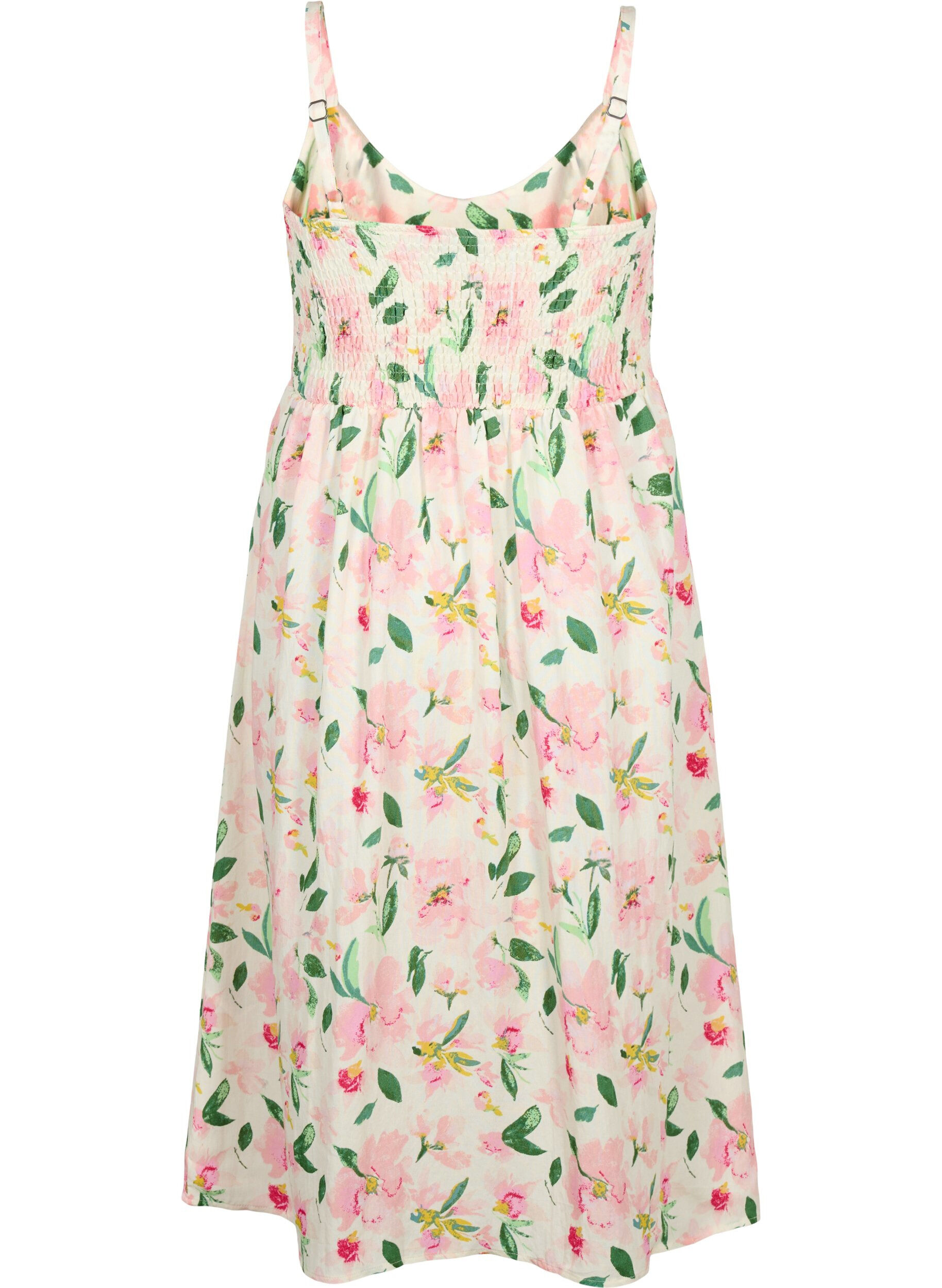 Zizzi Gebl&uuml;mtes Tr&auml;gerkleid aus Viskose mit Smok, Off White Flower, Packshot image number 1