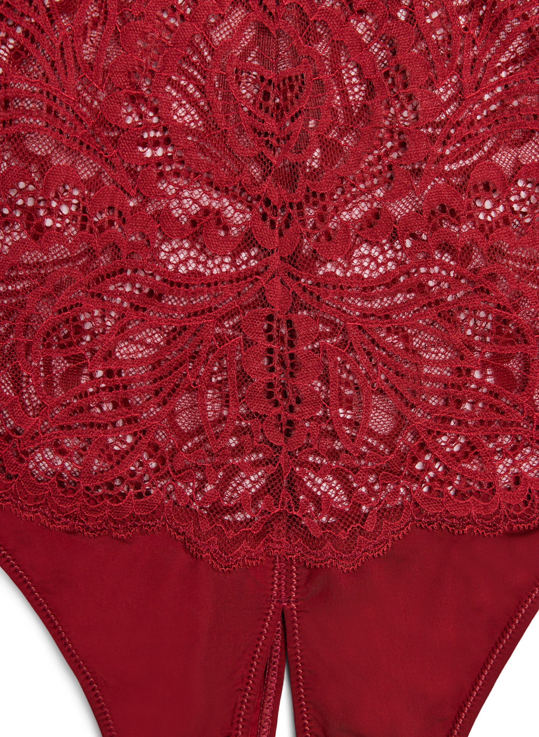 ZizziSchrittfreier Hipster-String mit Spitze und hoher Taille, Rot, Packshot image number 2