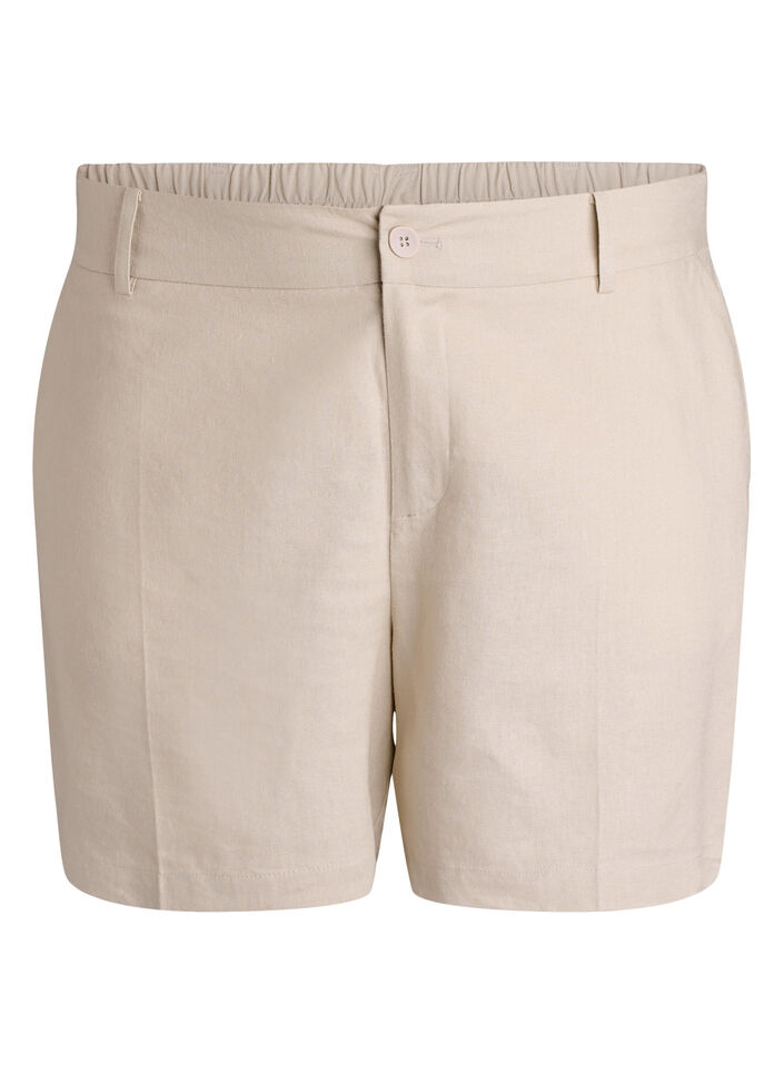 Hoch taillierte Bermudashorts aus Leinen und Viskose, Beige, Packshot image number 0