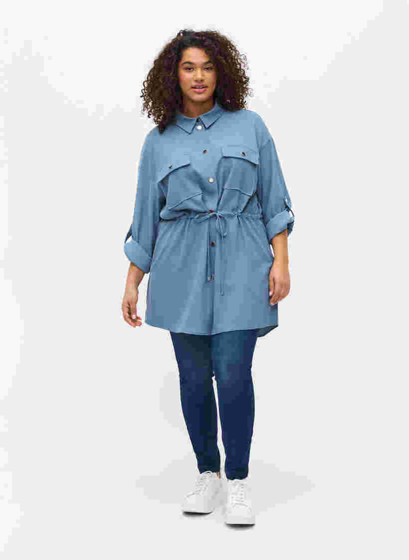 Hemdjacke mit Bindeschnüren und Taschen, Blue Shadow, Model image number 2