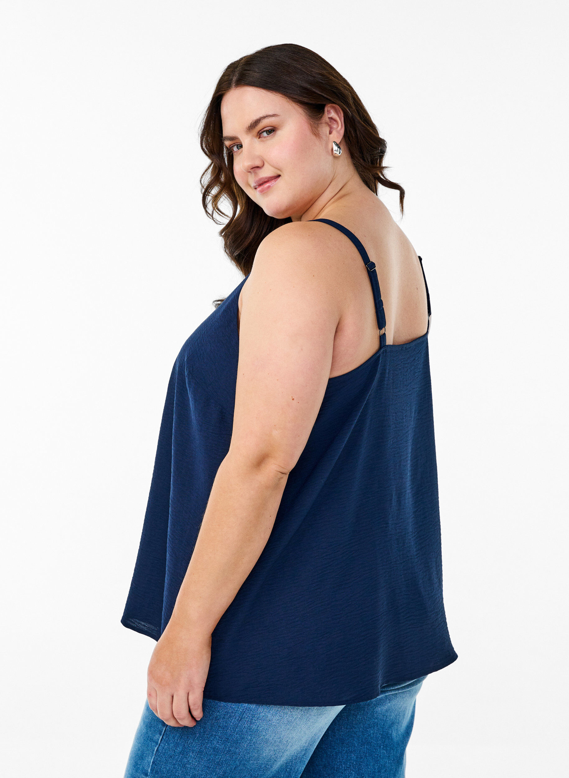 Zizzi Top mit gewelltem Saum, Blau, Model image number 2