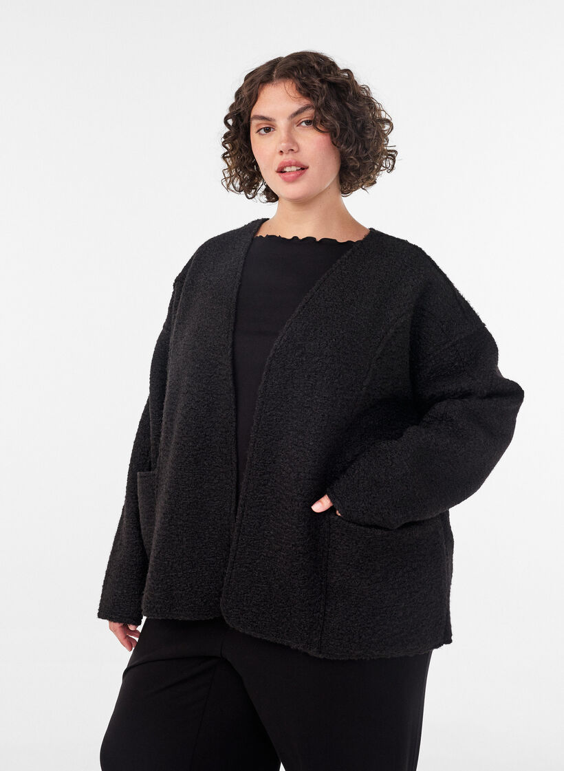 Lockere Strickjacke mit Taschen, Schwarz, Image image number 0