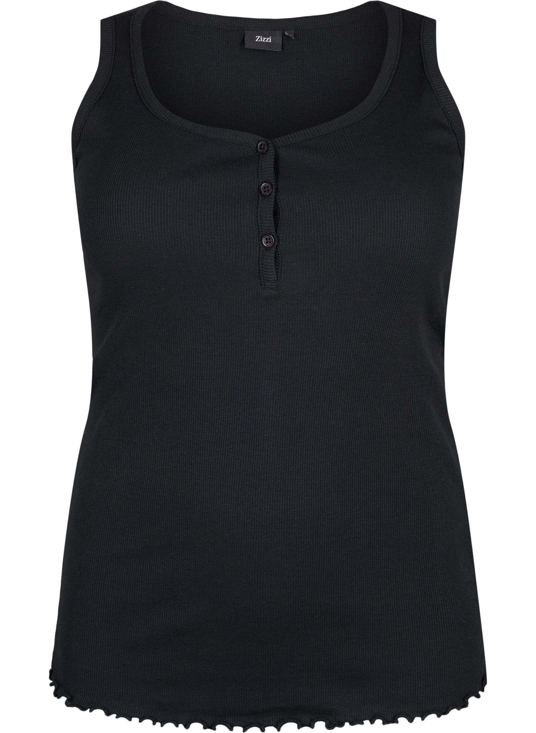 Zizzi Geripptes Tanktop mit Kn&ouml;pfen, Black, Packshot image number 0