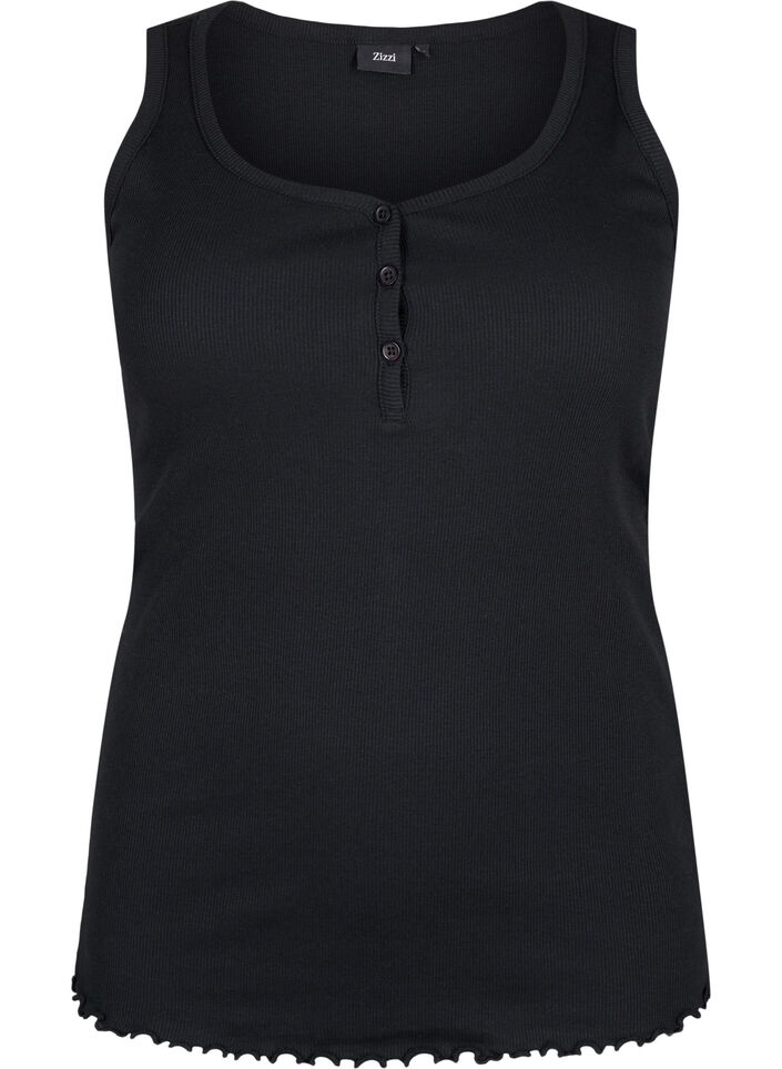 Geripptes Tanktop mit Knöpfen, Black, Packshot image number 0