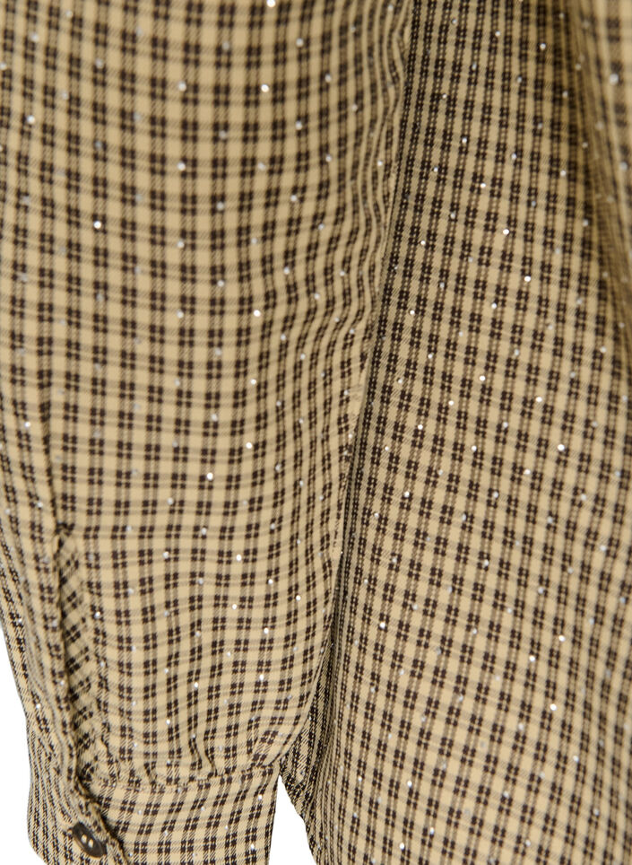 Bluse mit kleinem Karomuster und Strasssteinen, Braun, Packshot image number 3