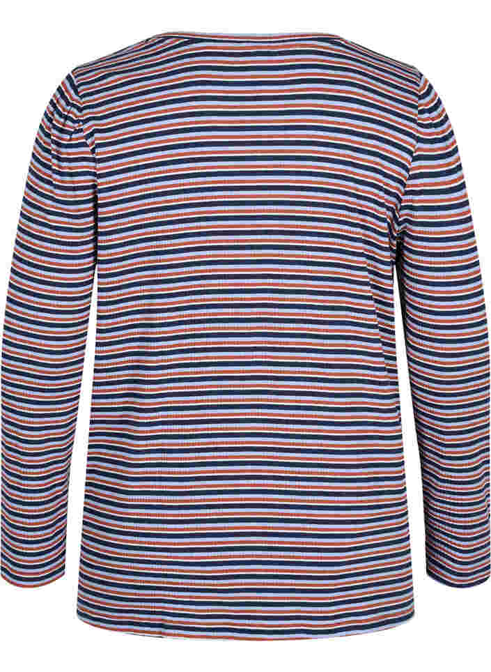 Langarm Bluse mit Streifen, Mahogany/Navy Stripe, Packshot image number 1