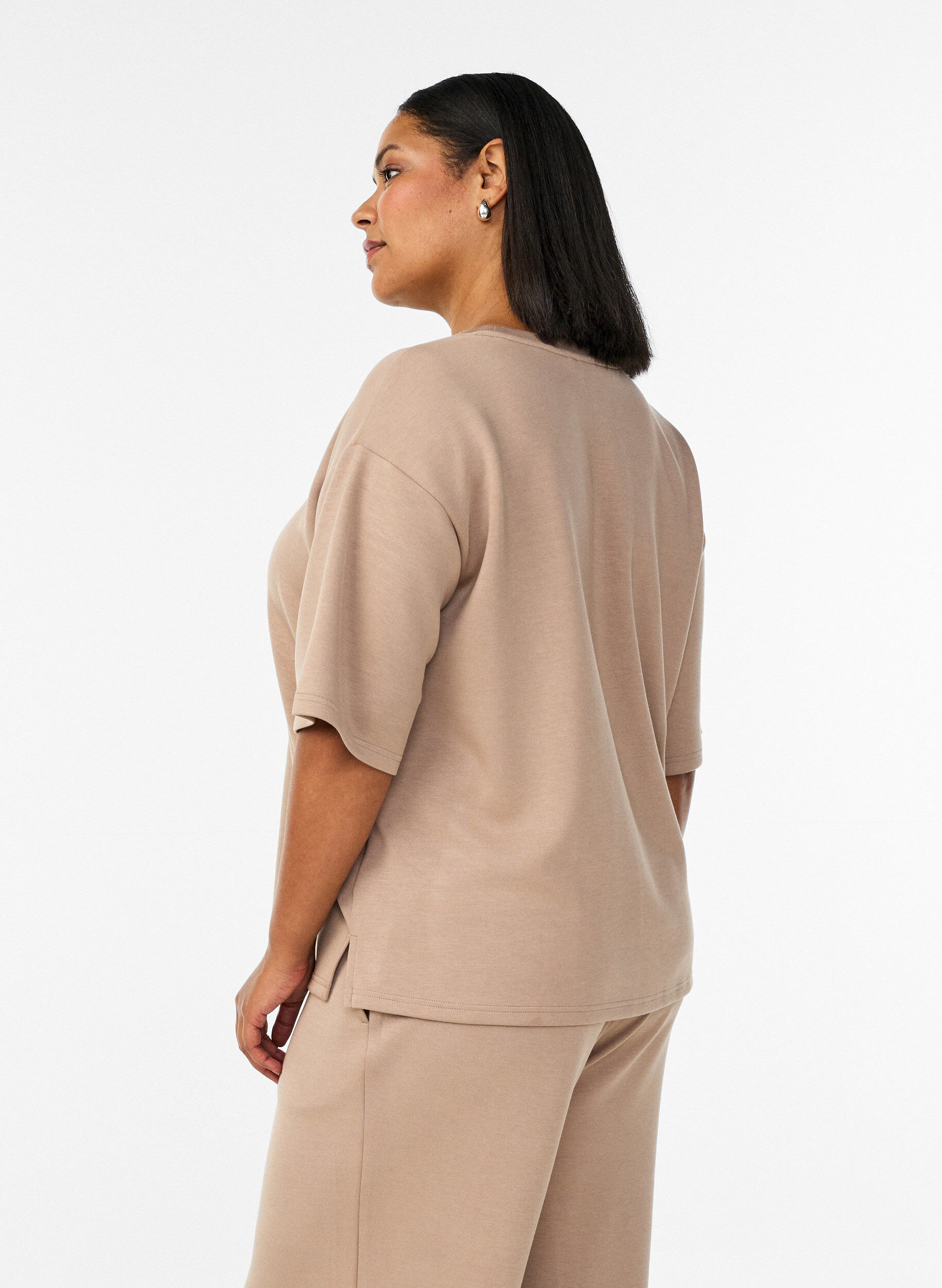 Zizzi Hoch taillierte Loungehose mit geraden Beinen, Beige, Model image number 1
