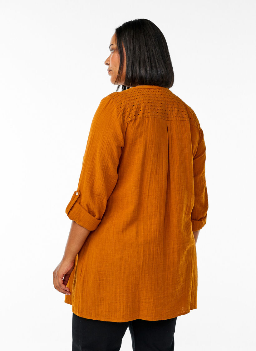 Tunika aus Baumwollmusselin mit Broderie Anglaise, Orange, Model image number 2
