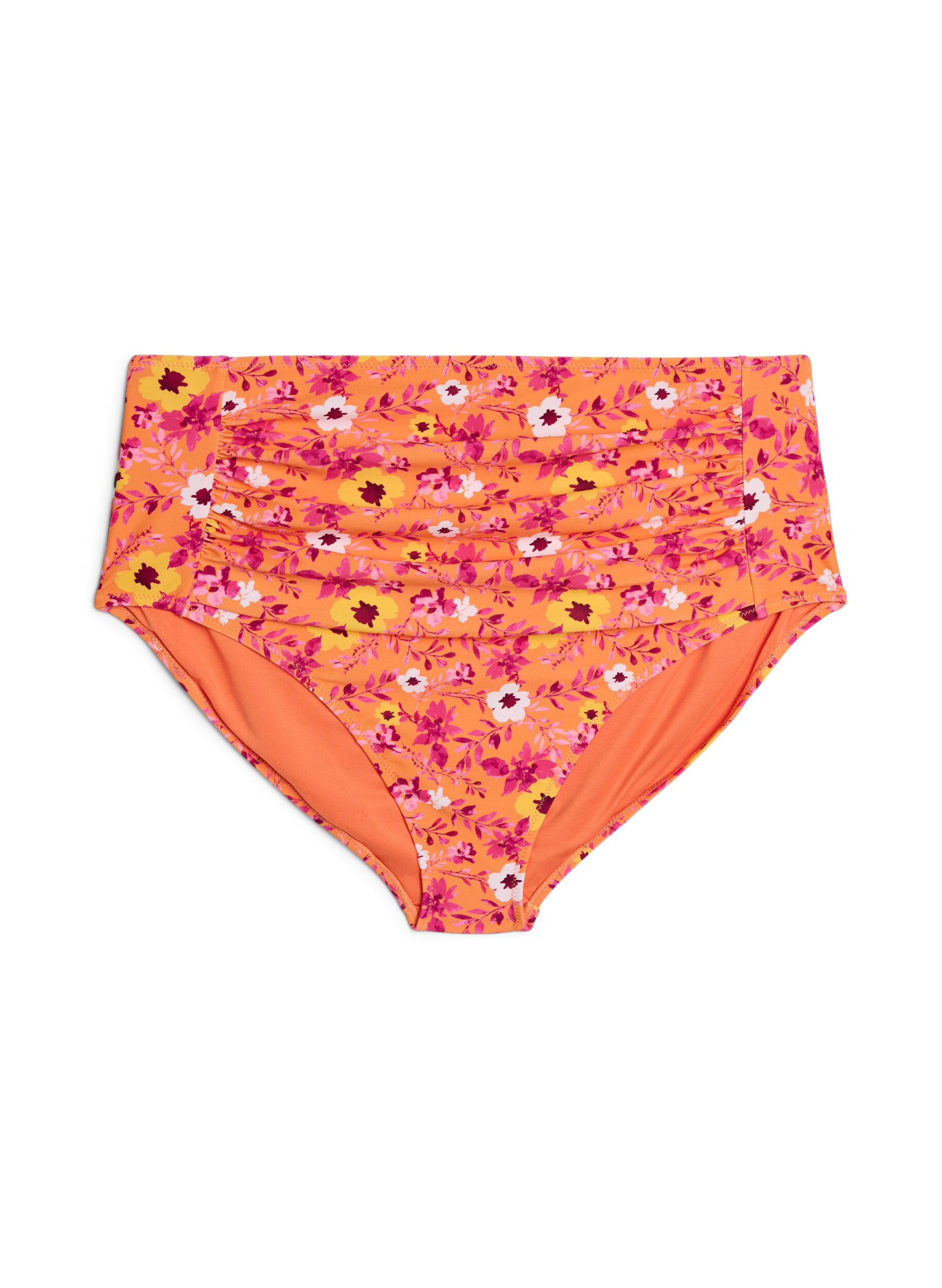 Zizzi Hoch taillierte Bikinihosen mit Muster, Orange, Packshot image number 0