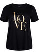 T-Shirt aus Baumwolle mit goldener Aufschrift, Black w. Gold Love, Packshot image number 0