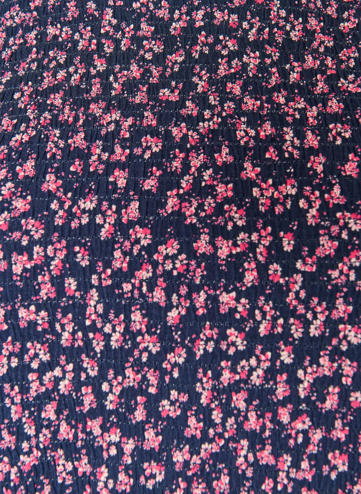 Kleid mit gesmoktem Oberteil und kleingebl&uuml;mtem Muster, Blau, Packshot image number 2