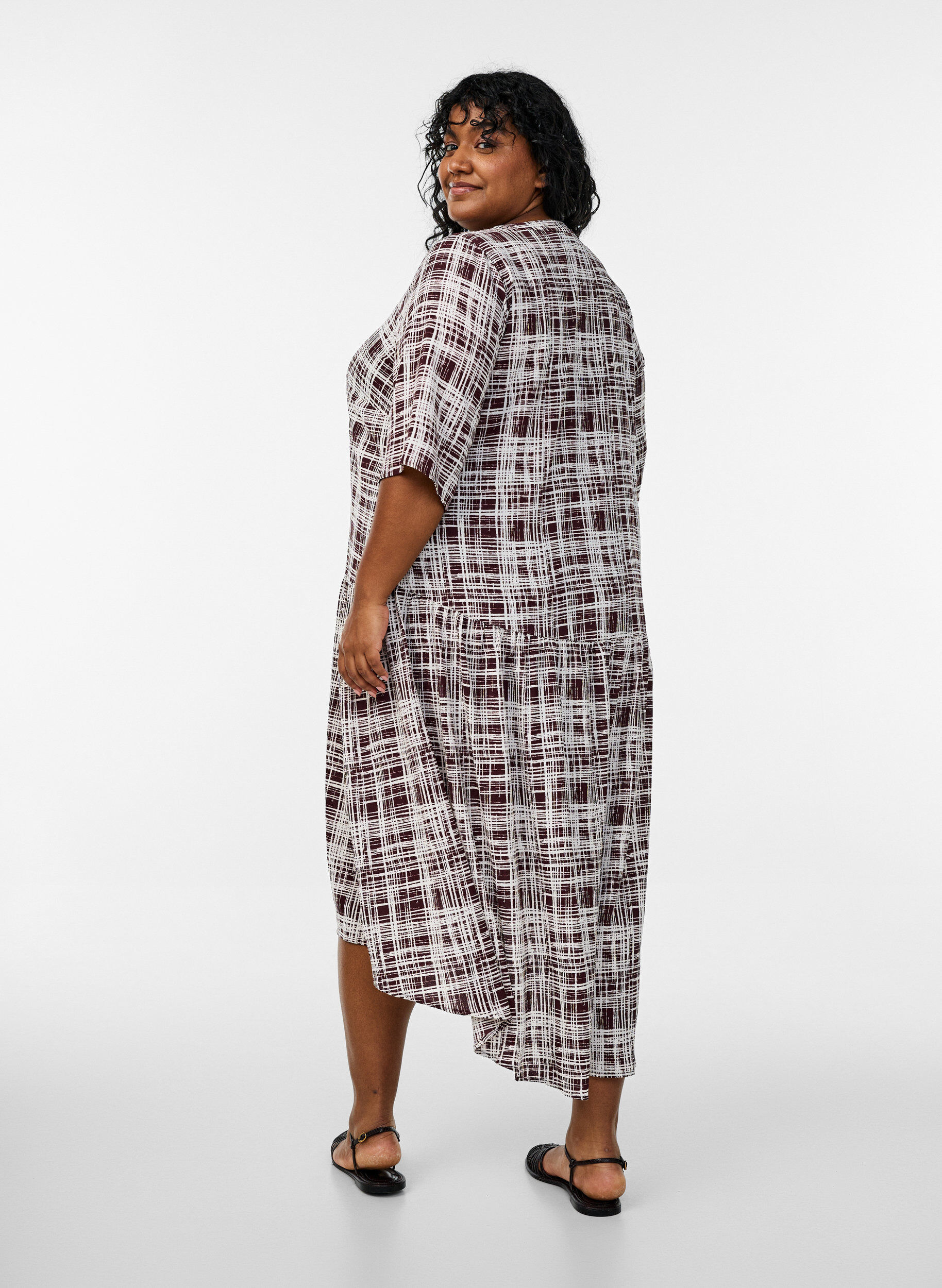 Zizzi A-Linien-Midi-Kleid mit kurzen &Auml;rmeln, Dunkles Bordeaux, Model image number 1