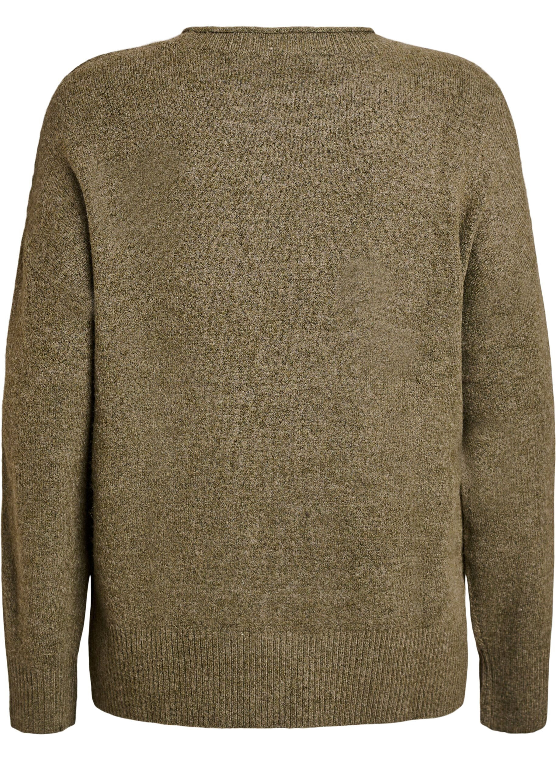 Zizzi Strickbluse mit V-f&ouml;rmigem Rippenmuster und Schlitzen, Gr&uuml;n, Packshot image number 1