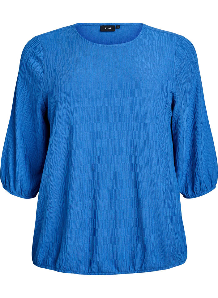 Bluse mit Struktur und 3/4-&Auml;rmeln, Blau, Packshot image number 0
