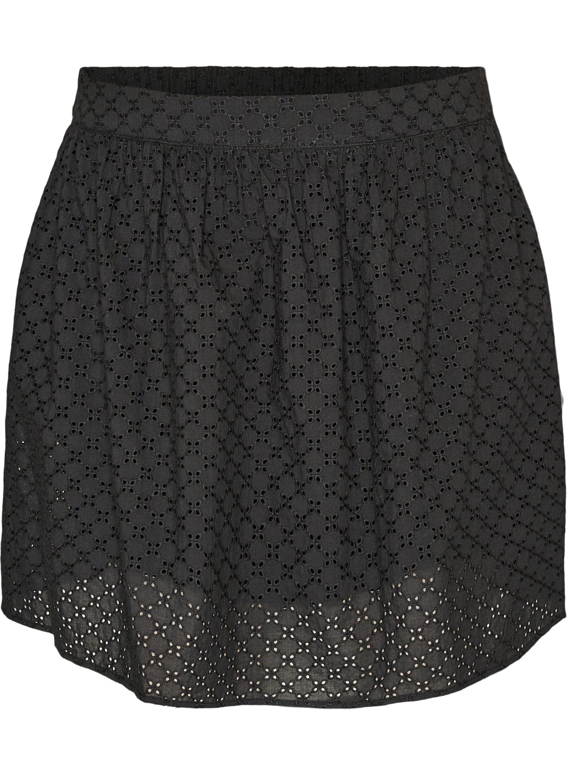 ZizziKurzer Rock mit Broderie Anglaise und Gummizugbund, Schwarz, Packshot image number 0