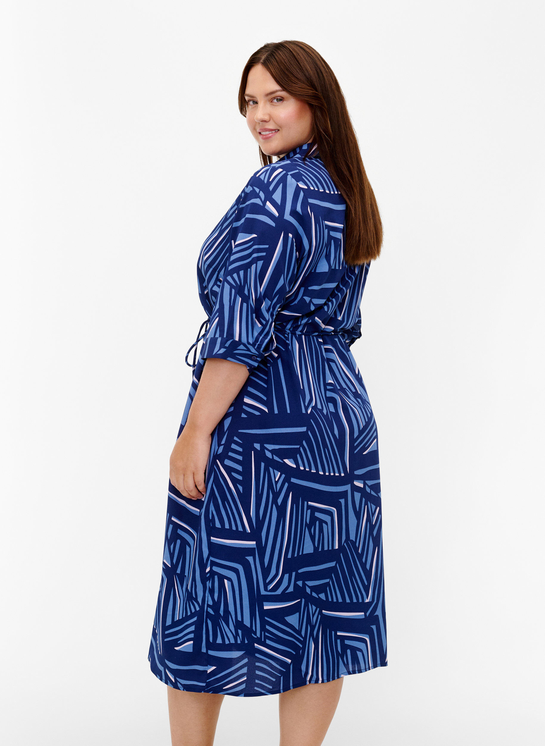 Zizzi FLASH - Hemdkleid mit Print, Medieval Blue AOP, Model image number 1